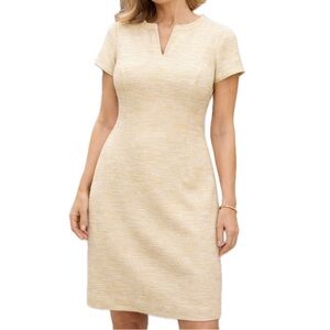 Talbots Butter Yellow Tweed Cap Sleeve Shift Dress, 8